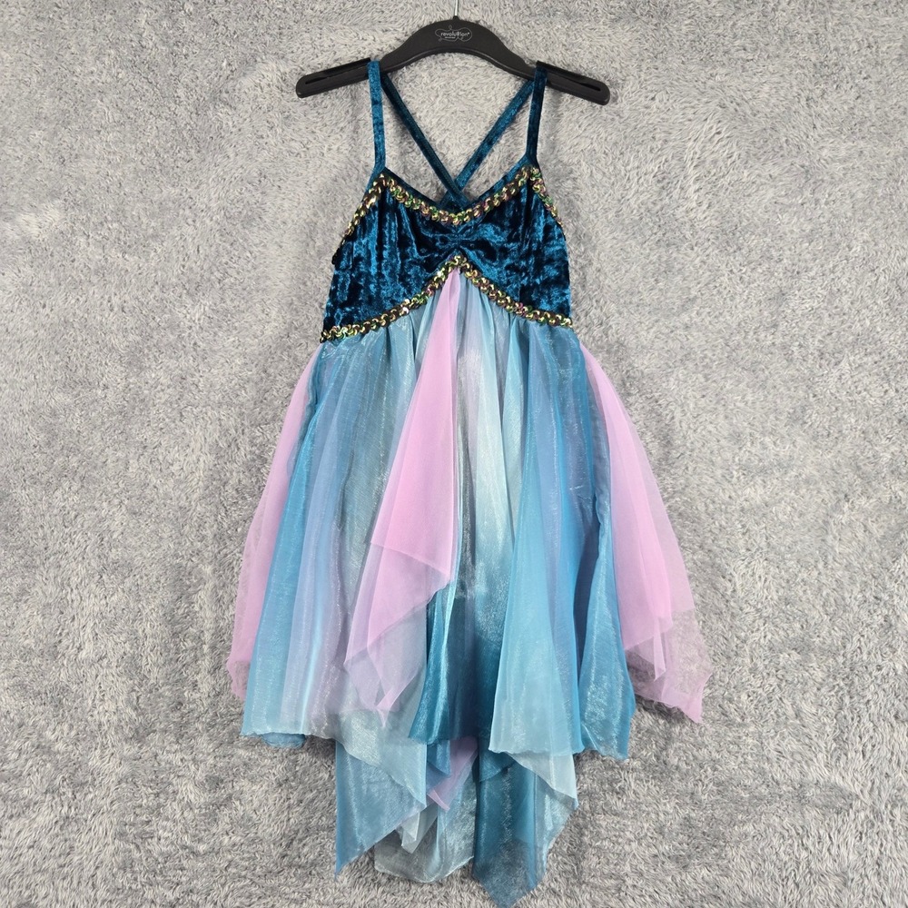 Revolution Dancewear Teal Velvet Sequin Tulle Lyrical Dance Costume Kids MC